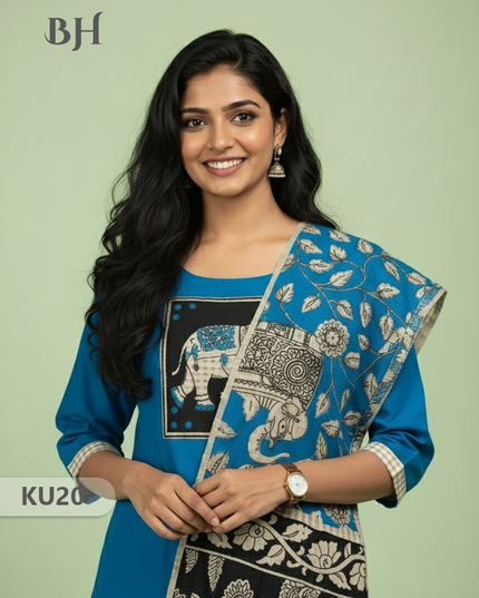Blue Stitched 3 Piece Kurti Set with Full Length Lining – Traditional Wear for Women
