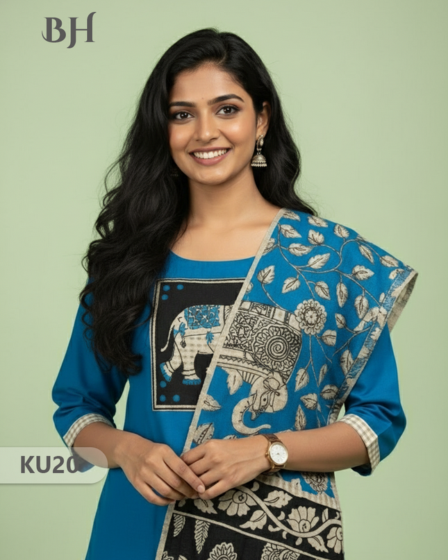 Blue Stitched 3 Piece Kurti Set with Full Length Lining – Traditional Wear for Women