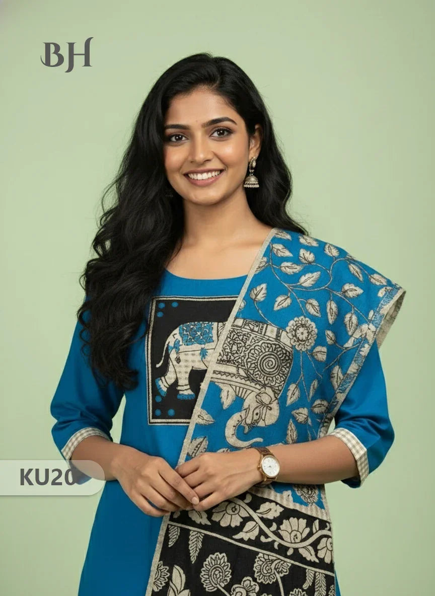 Blue Stitched 3 Piece Kurti Set with Full Length Lining – Traditional Wear for Women