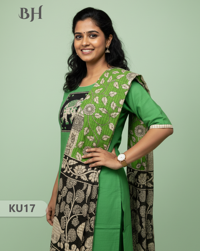 Green Stitched 3 Piece Kurti Set with Full Length Lining – Traditional Wear for Women