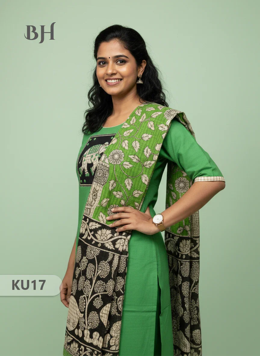 Green Stitched 3 Piece Kurti Set with Full Length Lining – Traditional Wear for Women