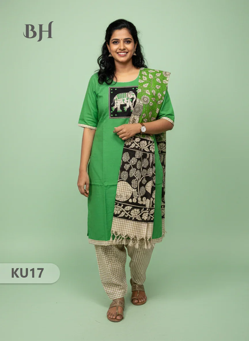 Green Stitched 3 Piece Kurti Set with Full Length Lining – Traditional Wear for Women