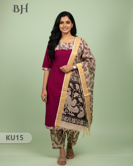 Red Stitched 3 Piece Kurti Set with Full Length Lining – Traditional Wear for Women