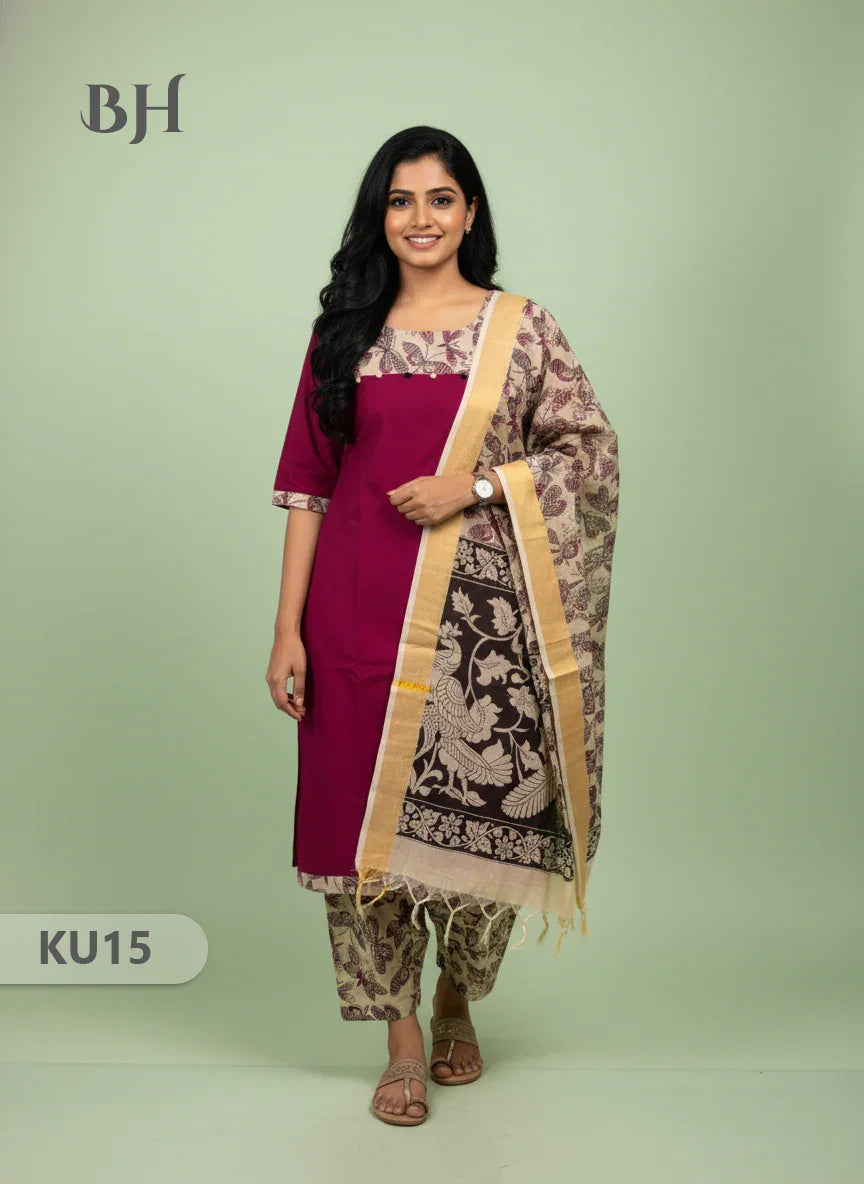 Red Stitched 3 Piece Kurti Set with Full Length Lining – Traditional Wear for Women