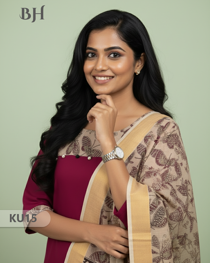 Red Stitched 3 Piece Kurti Set with Full Length Lining – Traditional Wear for Women