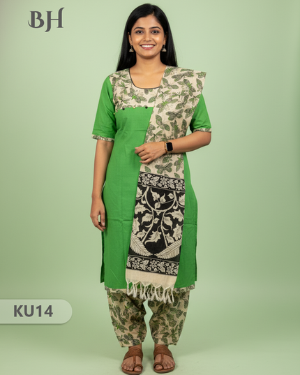 Green Stitched 3 Piece Kurti Set with Full Length Lining – Traditional Wear for Women