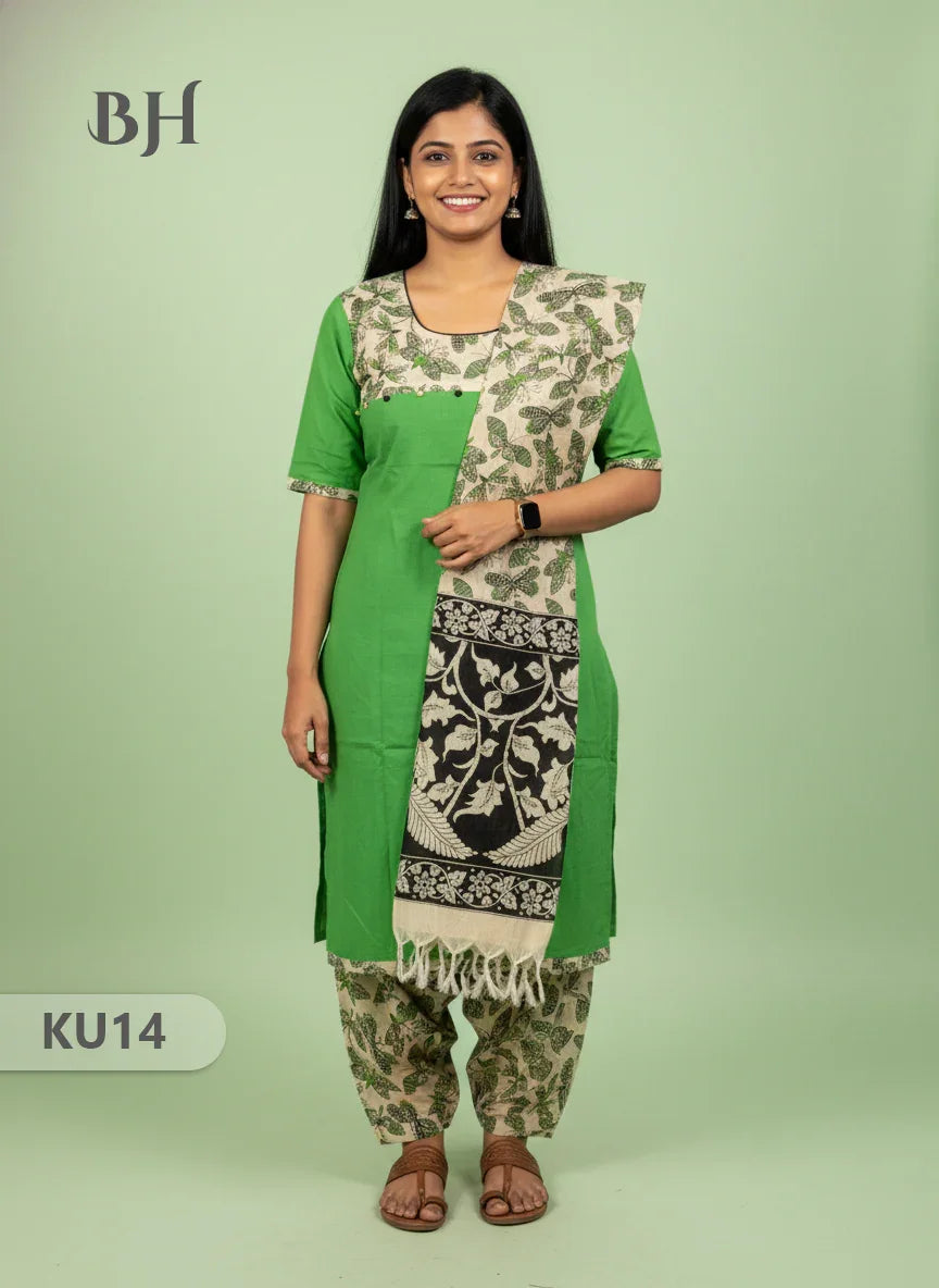 Green Stitched 3 Piece Kurti Set with Full Length Lining – Traditional Wear for Women