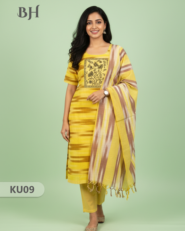 Cotton Readymade Straightcut Kurti Set Ikkath Design