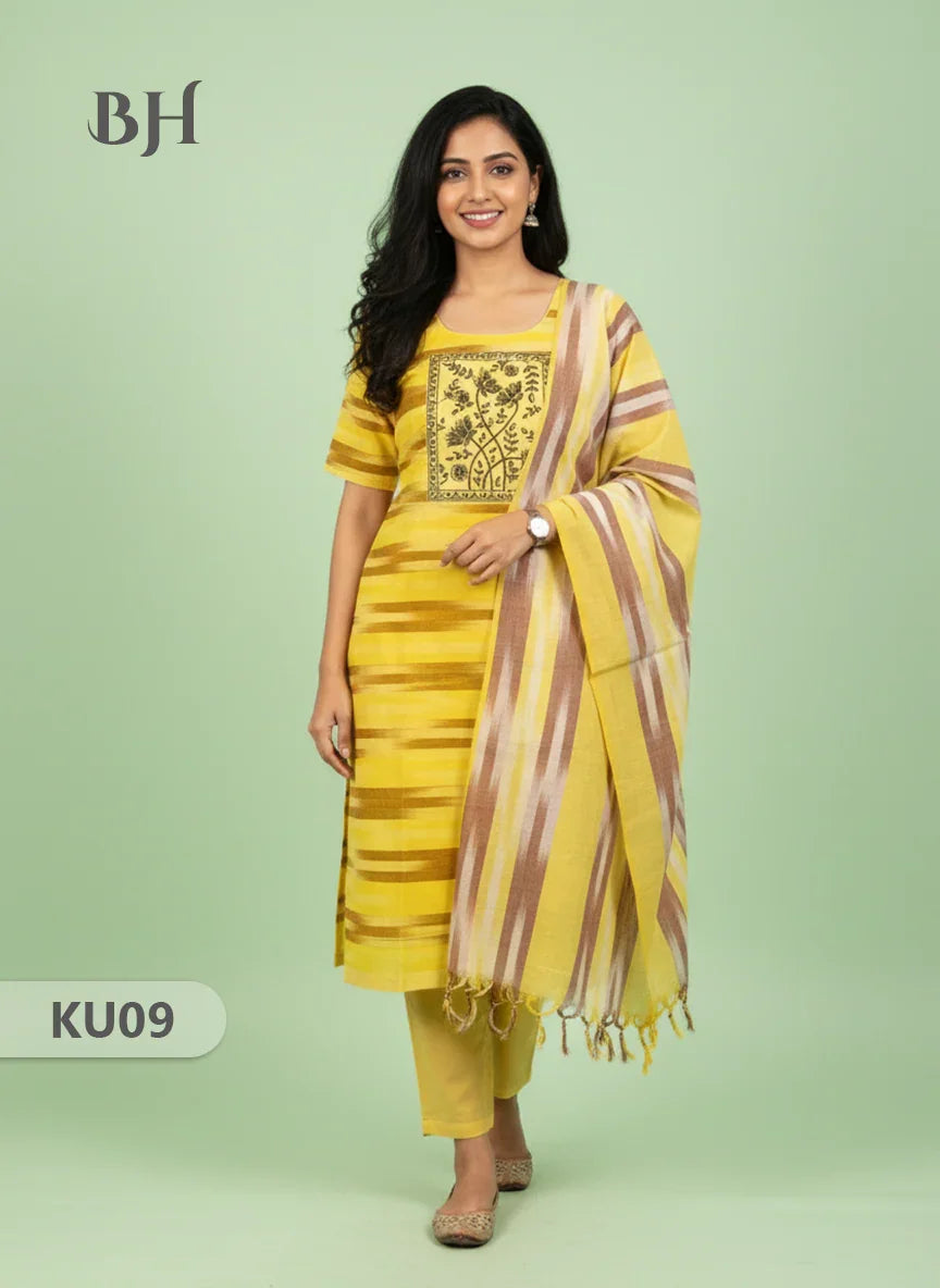 Cotton Readymade Straightcut Kurti Set Ikkath Design