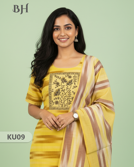 Cotton Readymade Straightcut Kurti Set Ikkath Design