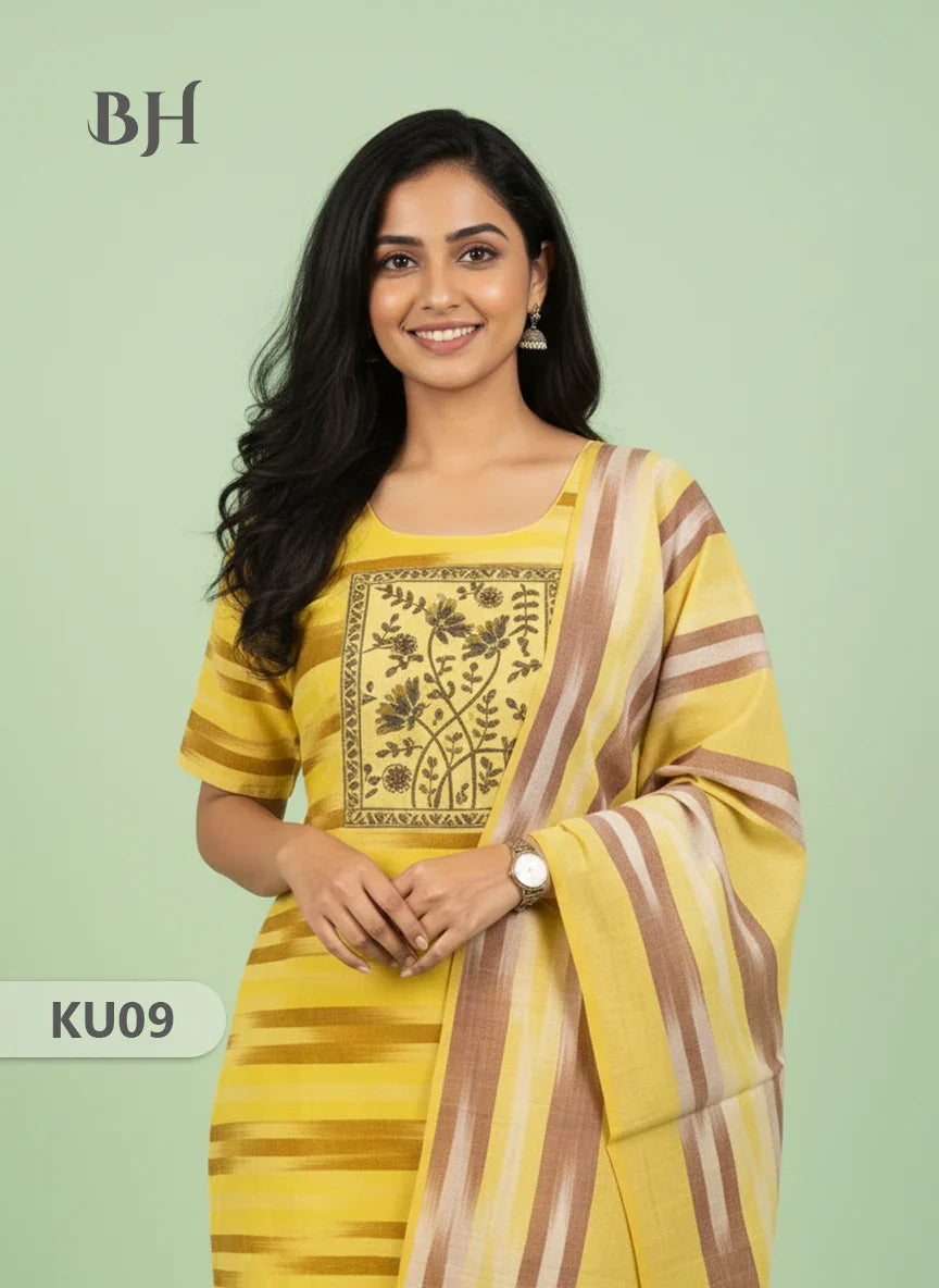 Cotton Readymade Straightcut Kurti Set Ikkath Design