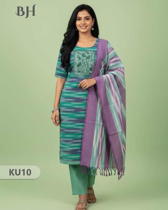 Cotton Readymade Straightcut Kurti Set Ikkath Design