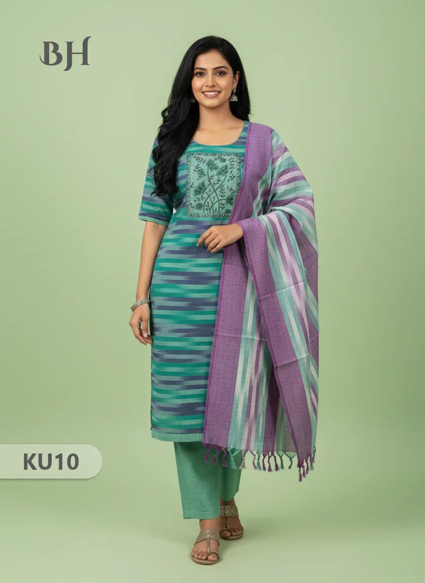 Cotton Readymade Straightcut Kurti Set Ikkath Design