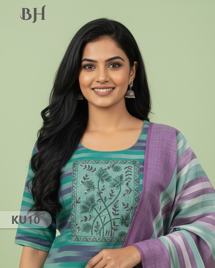 Cotton Readymade Straightcut Kurti Set Ikkath Design