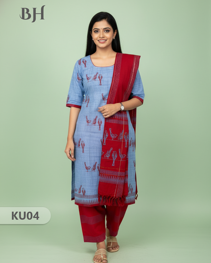 Cotton Readymade Straightcut Kurti Set Parrot Design