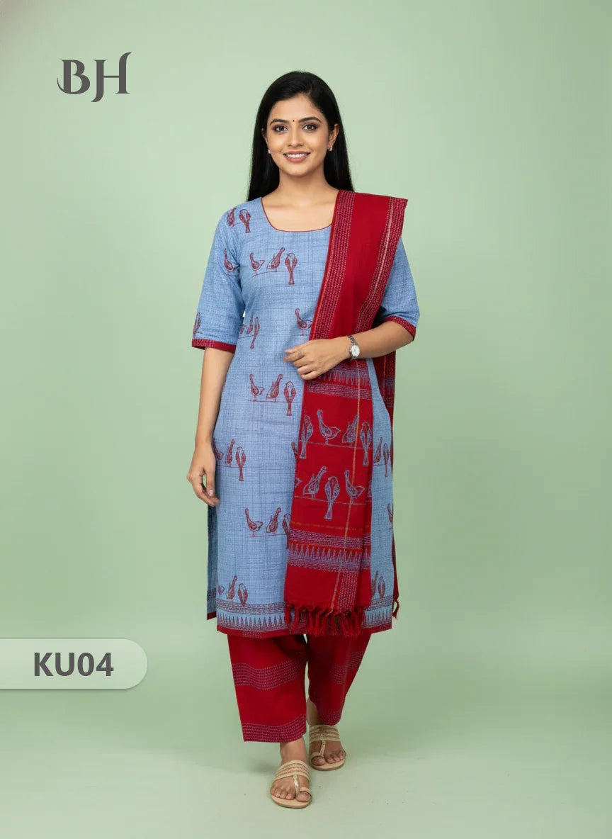 Cotton Readymade Straightcut Kurti Set Parrot Design