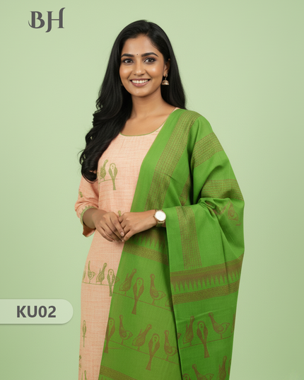 Cotton Readymade Straightcut Kurti Set Parrot Design