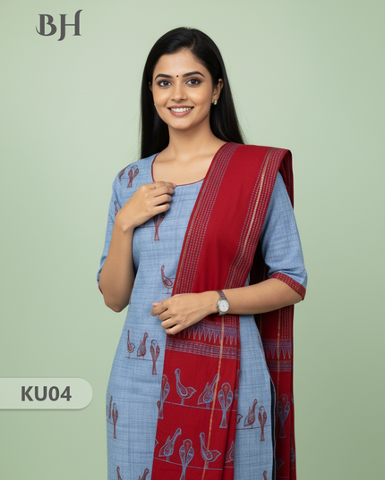 Cotton Readymade Straightcut Kurti Set Parrot Design