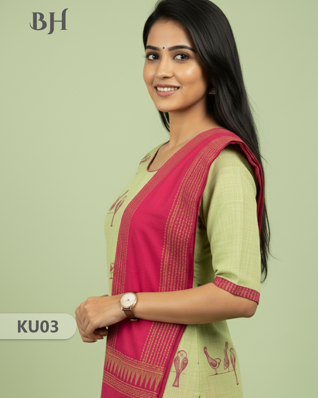 Cotton Readymade Straightcut Kurti Set Parrot Design