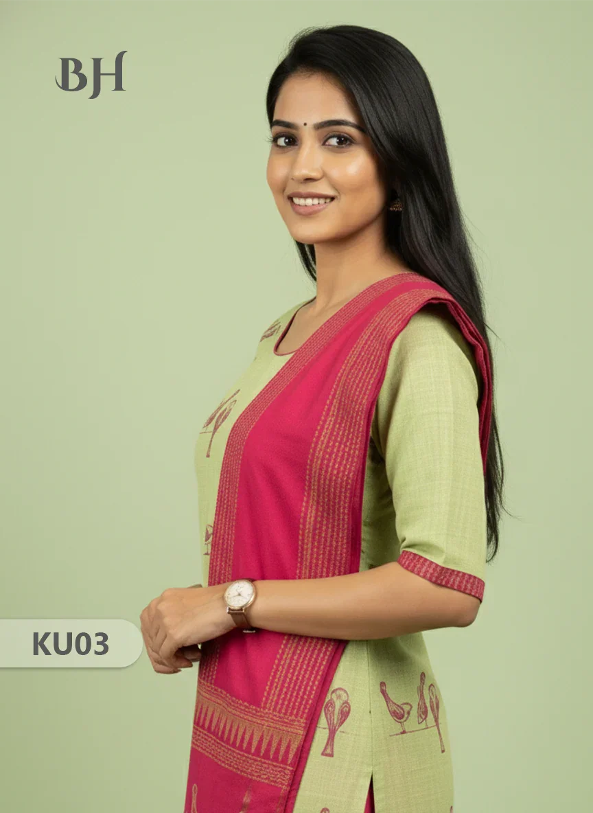 Cotton Readymade Straightcut Kurti Set Parrot Design