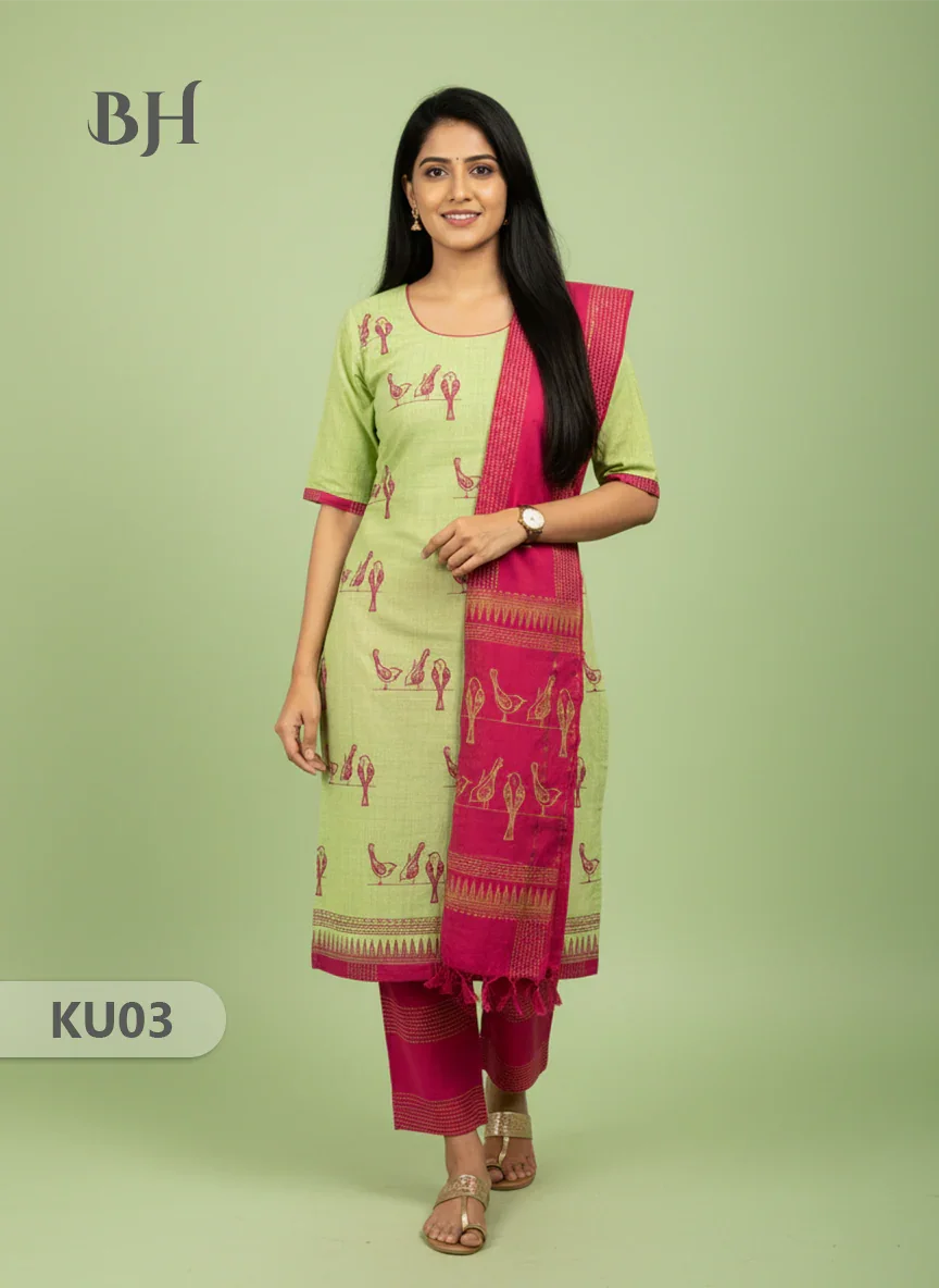 Cotton Readymade Straightcut Kurti Set Parrot Design