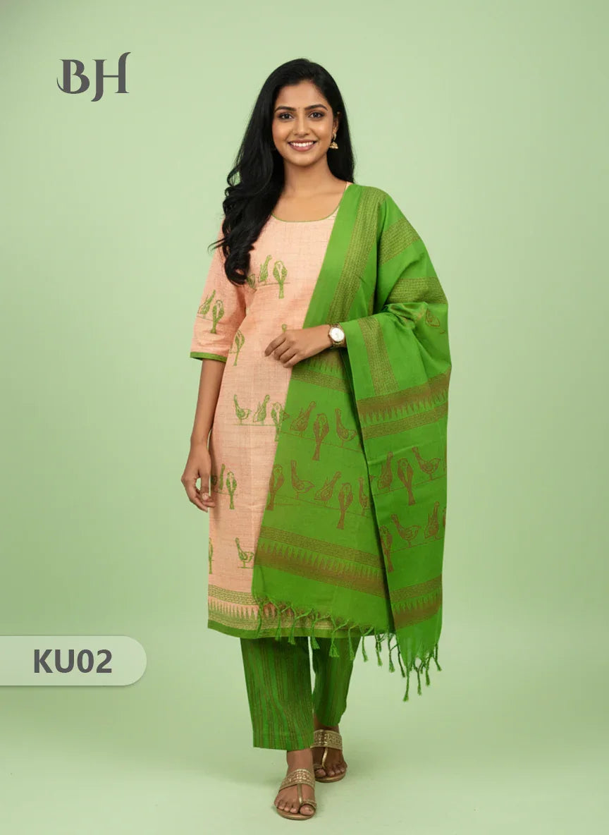 Cotton Readymade Straightcut Kurti Set Parrot Design
