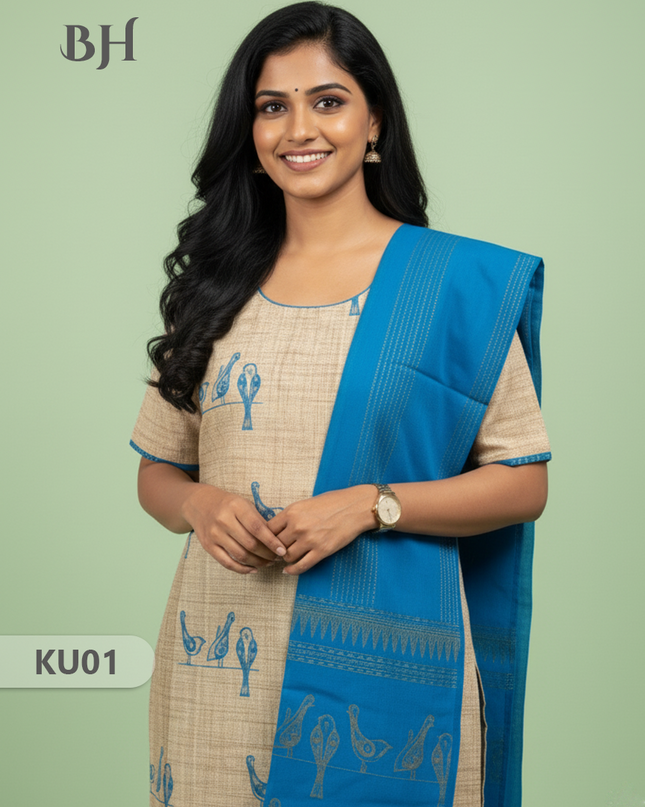 Cotton Readymade Straightcut Kurti Set Parrot Design