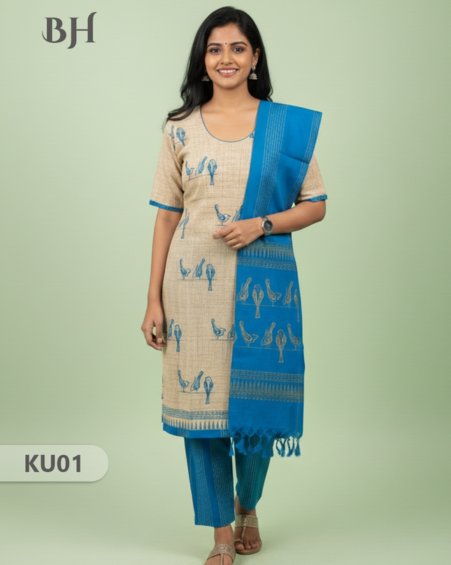 Cotton Readymade Straightcut Kurti Set Parrot Design