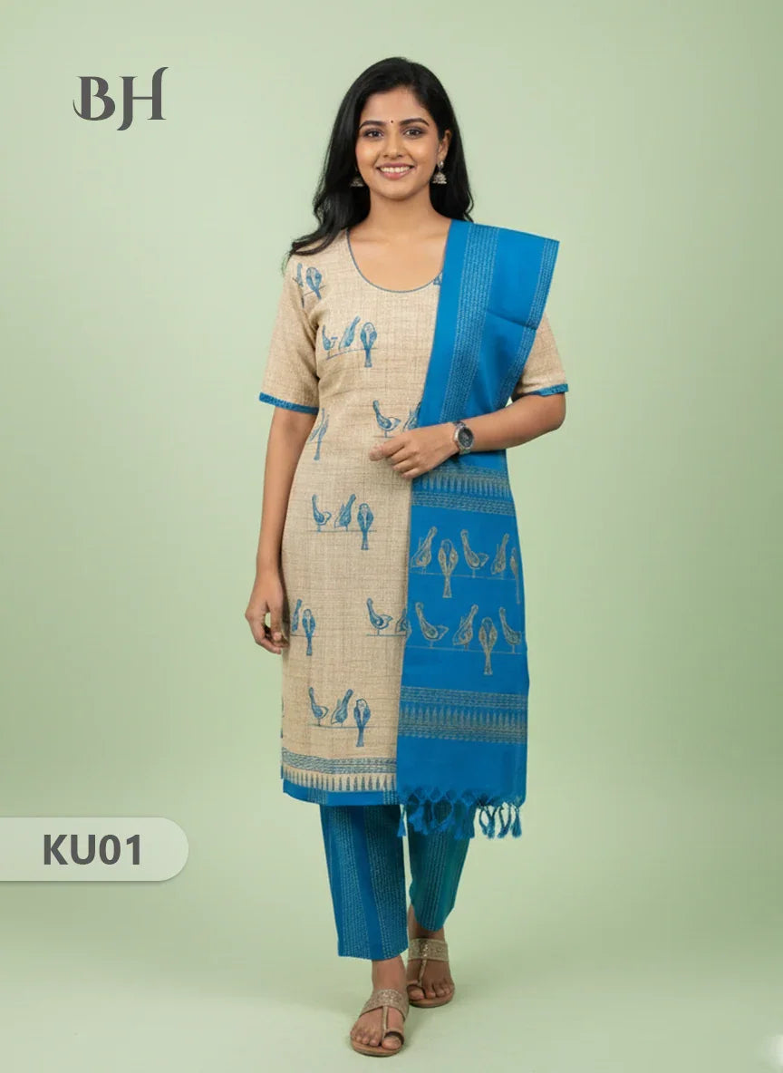Cotton Readymade Straightcut Kurti Set Parrot Design