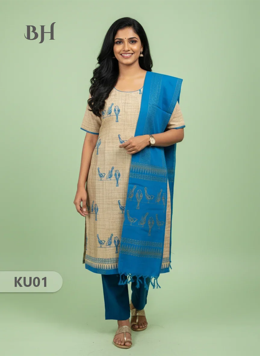 Cotton Readymade Straightcut Kurti Set Parrot Design