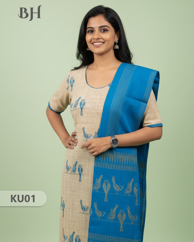 Cotton Readymade Straightcut Kurti Set Parrot Design