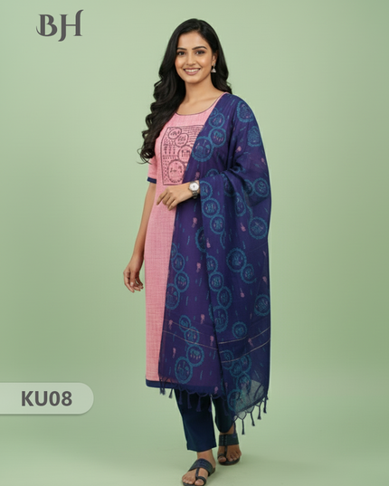 Cotton Readymade Straightcut Kurti Set with Pink Colour