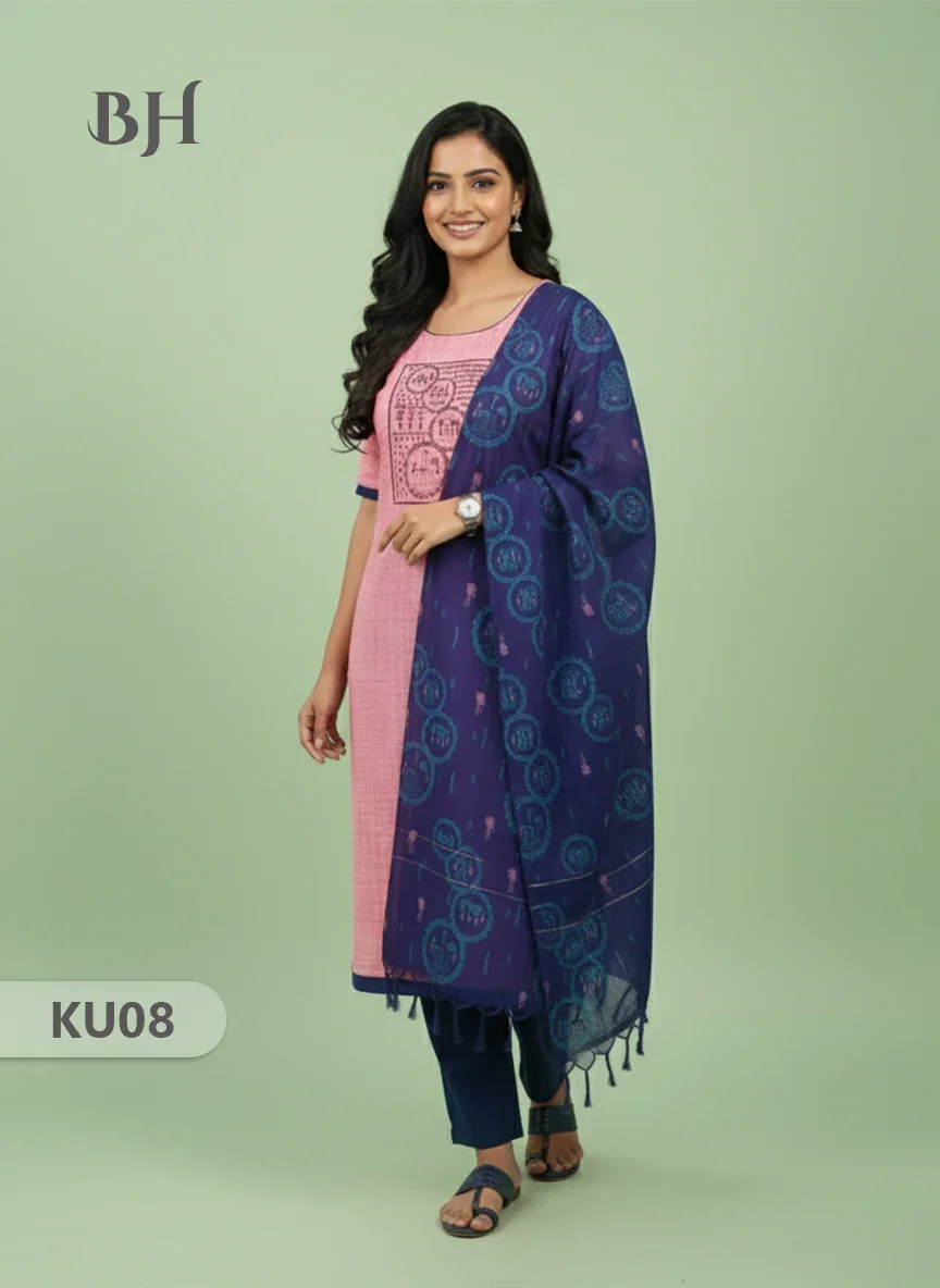 Cotton Readymade Straightcut Kurti Set with Pink Colour