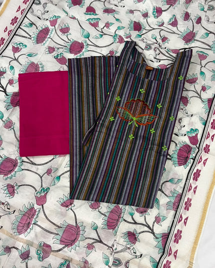 Premium Multicolor Cotton 3PC Kurti Set with Embroidered Design | Ready to Wear