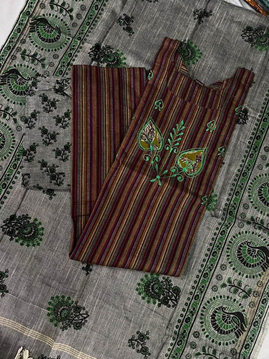 Premium Multicolor Cotton 3PC Kurti Set with Embroidered Design | Ready to Wear
