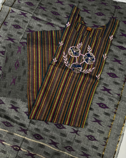 Premium Multicolor Cotton 3PC Kurti Set with Embroidered Design | Ready to Wear