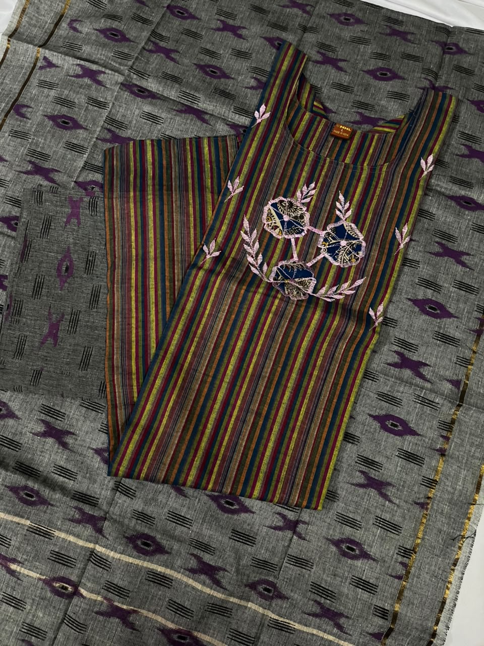 Premium Multicolor Cotton 3PC Kurti Set with Embroidered Design | Ready to Wear