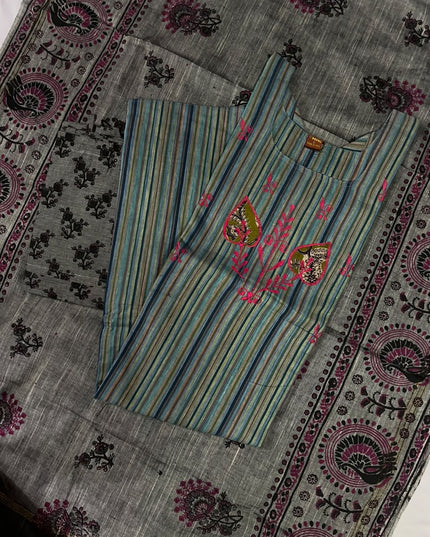 Premium Multicolor Cotton 3PC Kurti Set with Embroidered Design | Ready to Wear