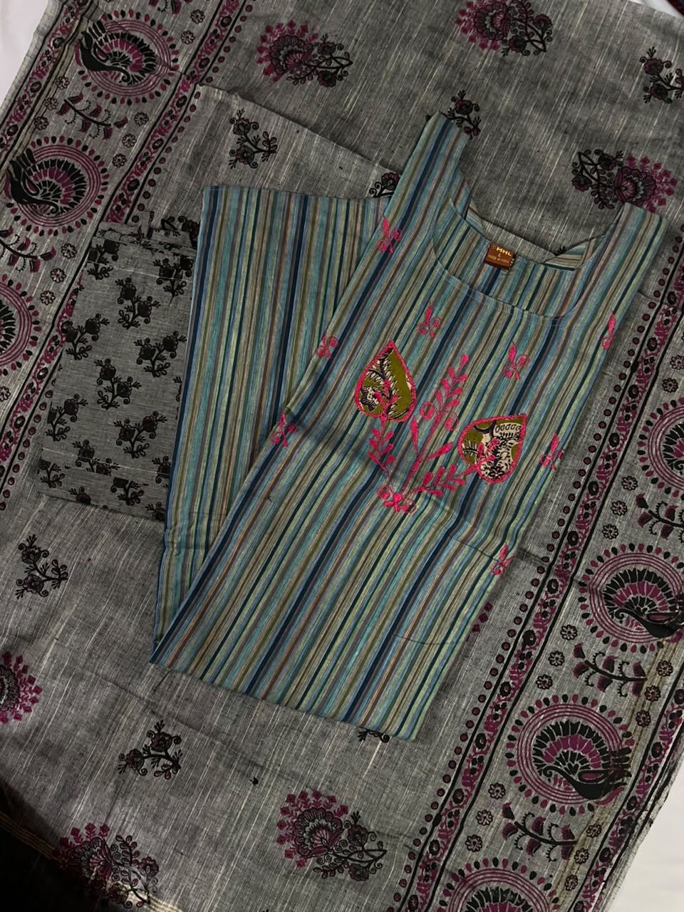 Premium Multicolor Cotton 3PC Kurti Set with Embroidered Design | Ready to Wear