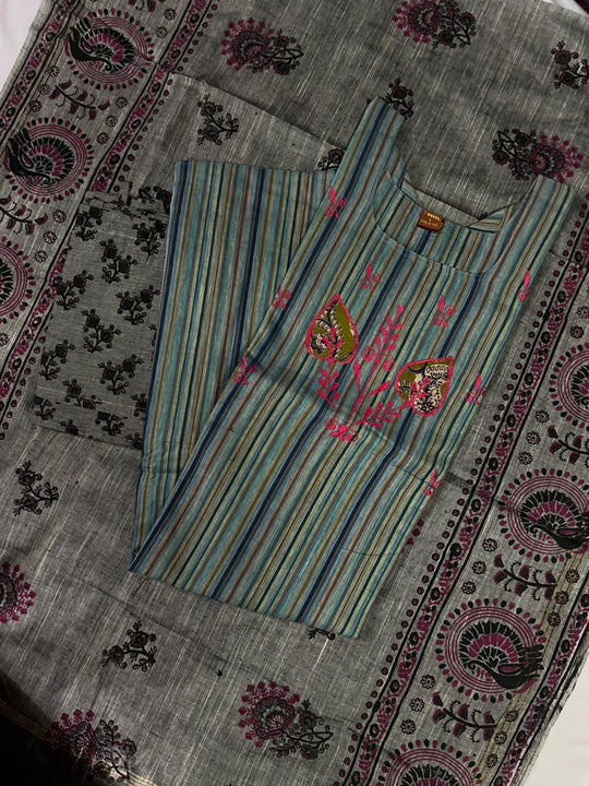Premium Multicolor Cotton 3PC Kurti Set with Embroidered Design | Ready to Wear