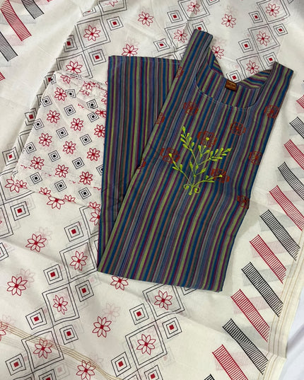 Premium Multicolor Cotton 3PC Kurti Set with Embroidered Design | Ready to Wear