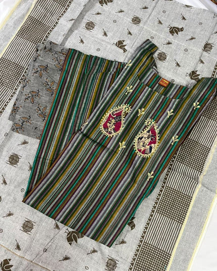 Premium Multicolor Cotton 3PC Kurti Set with Embroidered Design | Ready to Wear