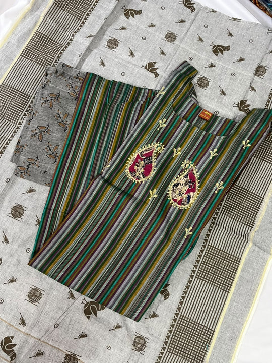 Premium Multicolor Cotton 3PC Kurti Set with Embroidered Design | Ready to Wear