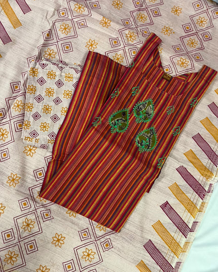 Premium Multicolor Cotton 3PC Kurti Set with Embroidered Design | Ready to Wear