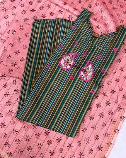 Premium Multicolor Cotton 3PC Kurti Set with Embroidered Design | Ready to Wear