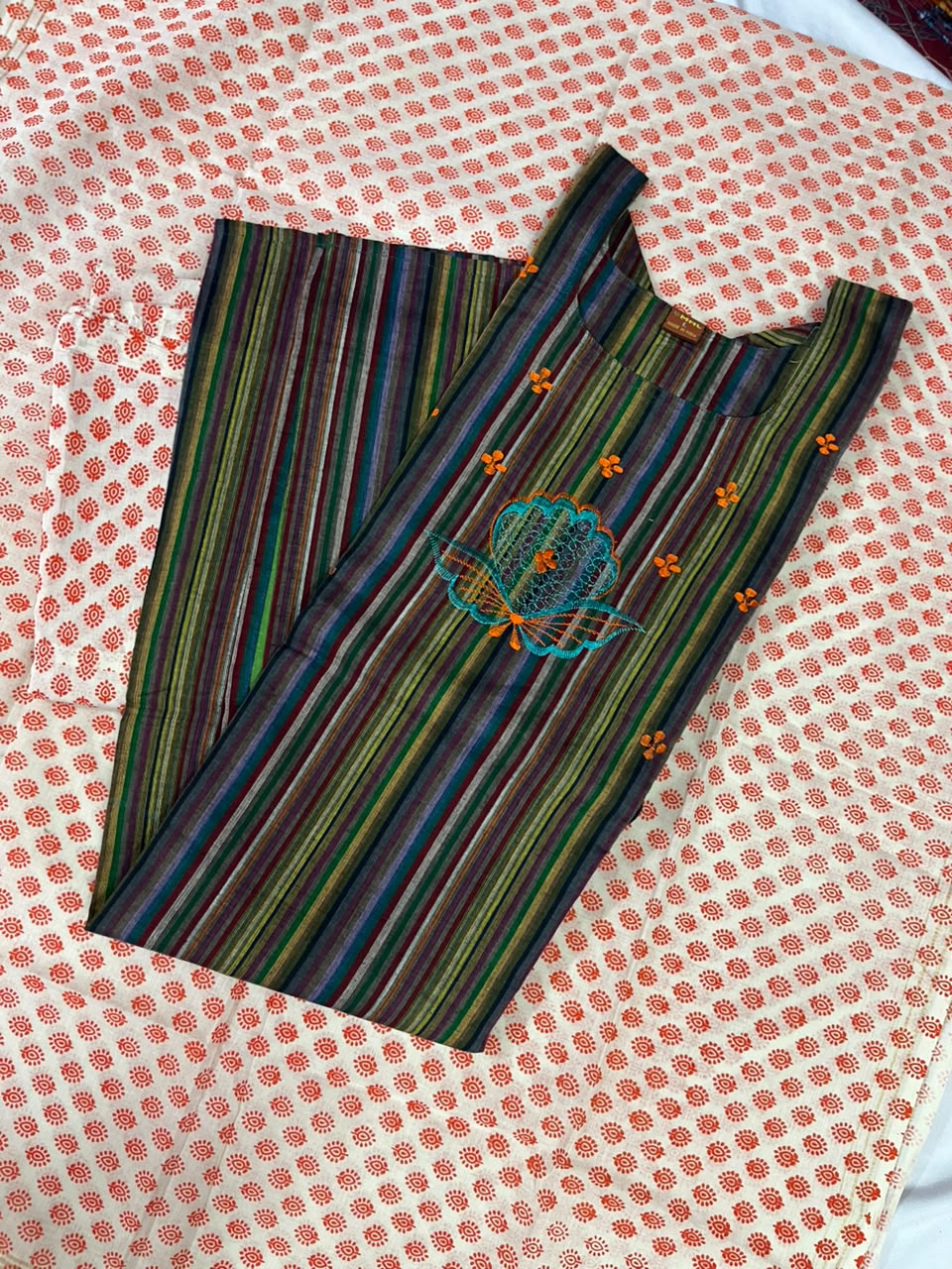 Premium Multicolor Cotton 3PC Kurti Set with Embroidered Design | Ready to Wear
