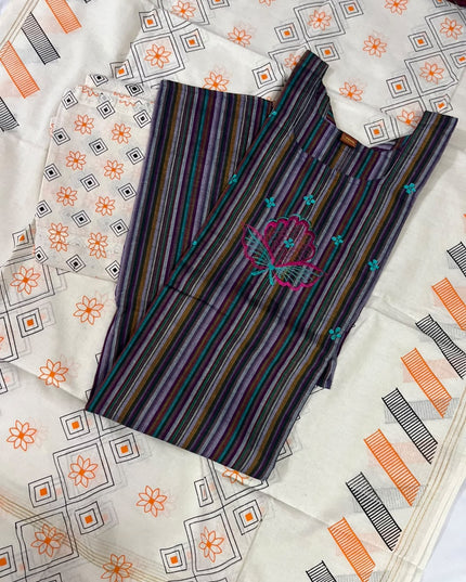 Premium Multicolor Cotton 3PC Kurti Set with Embroidered Design | Ready to Wear