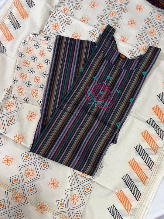 Premium Multicolor Cotton 3PC Kurti Set with Embroidered Design | Ready to Wear