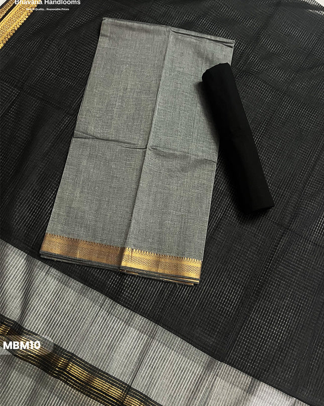 Mangalagiri Cotton Dress Material with Missing Checks Dupatta – Premium Unstitched Suit Set Gray Colour