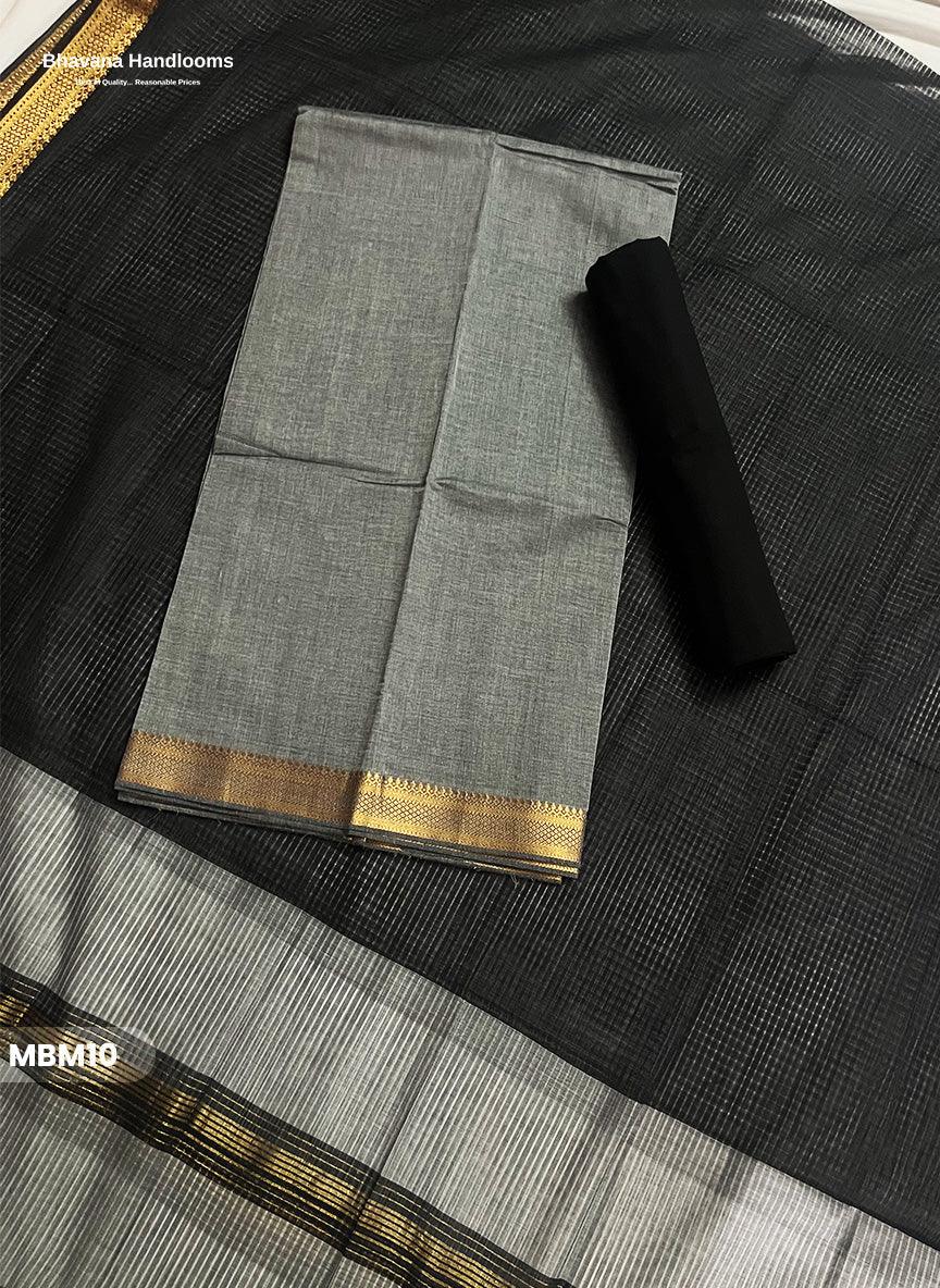 Mangalagiri Cotton Dress Material with Missing Checks Dupatta – Premium Unstitched Suit Set Gray Colour